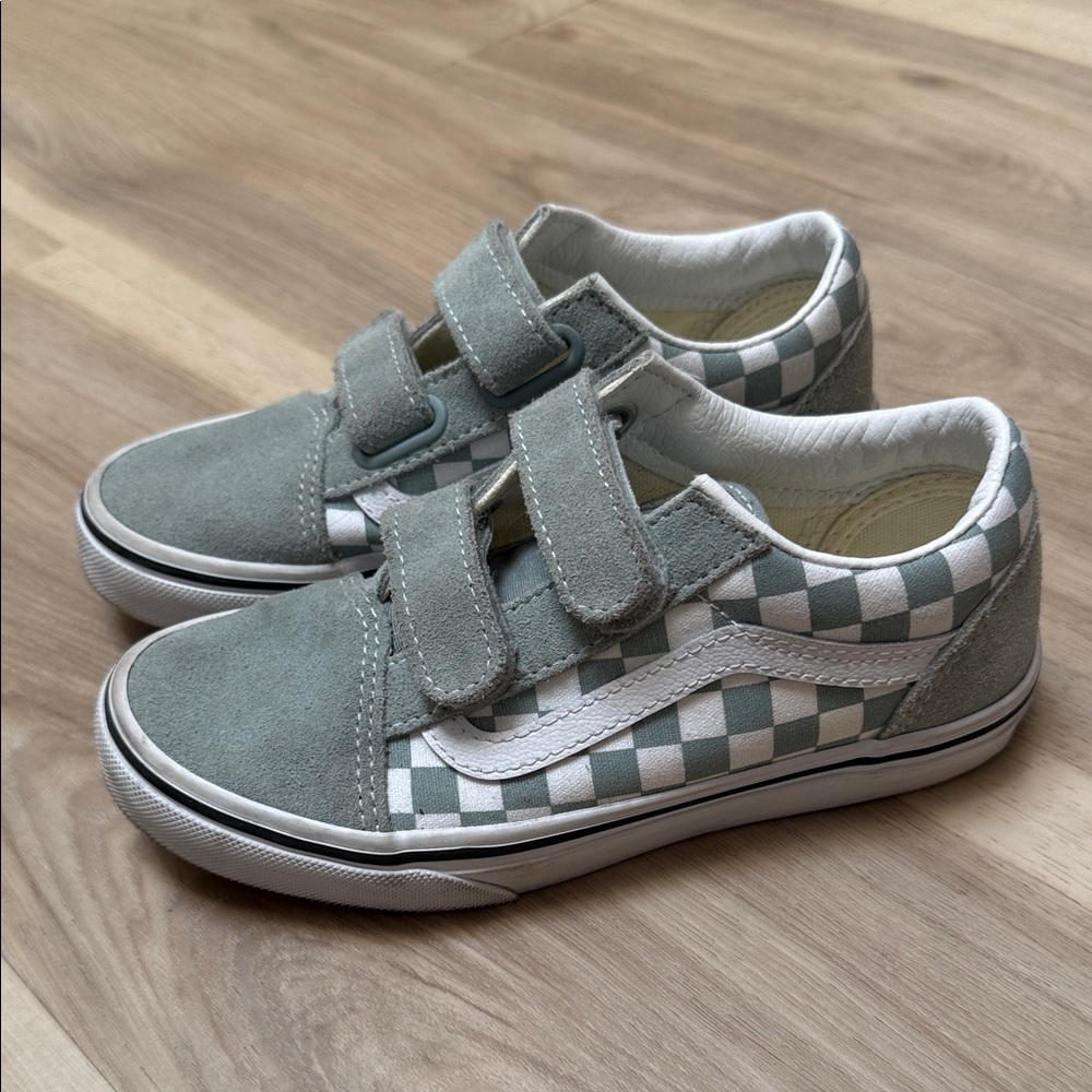 Vans Kids Checkered Velcro Sneakers - Gray and White